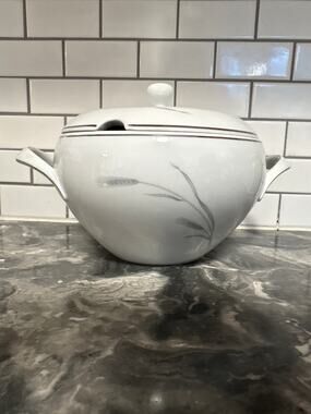 Vintage Johann Haviland  Silver Wheat Serving Bowl with Notched Lid